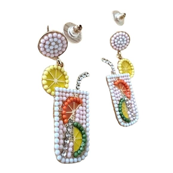Tropical Cocktail Earrings Beaded Dangle Posts Lemon Lime Cruise Island … - Picture 9 of 12